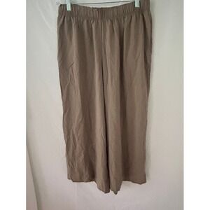 H&M Beige Viscose Cropped Wide Leg Elastic Waist‎ Casual Pants Womens Large